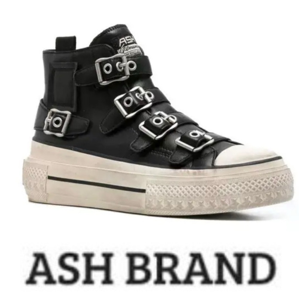 NEW Ash Rainbow Black Leather High Top Distressed Sneakers 36